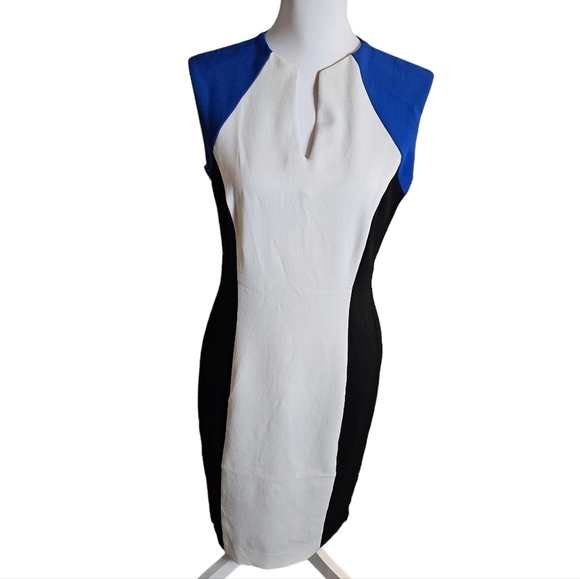 Chelsea Rose Colorblock Sheath Dress Sz 6 Blue Black White Career Work Stretch - Picture 1 of 15